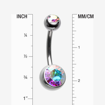 Detail View 1 of Implant Grade Titanium Internally Threaded Basic Belly Button Ring-Aurora Borealis